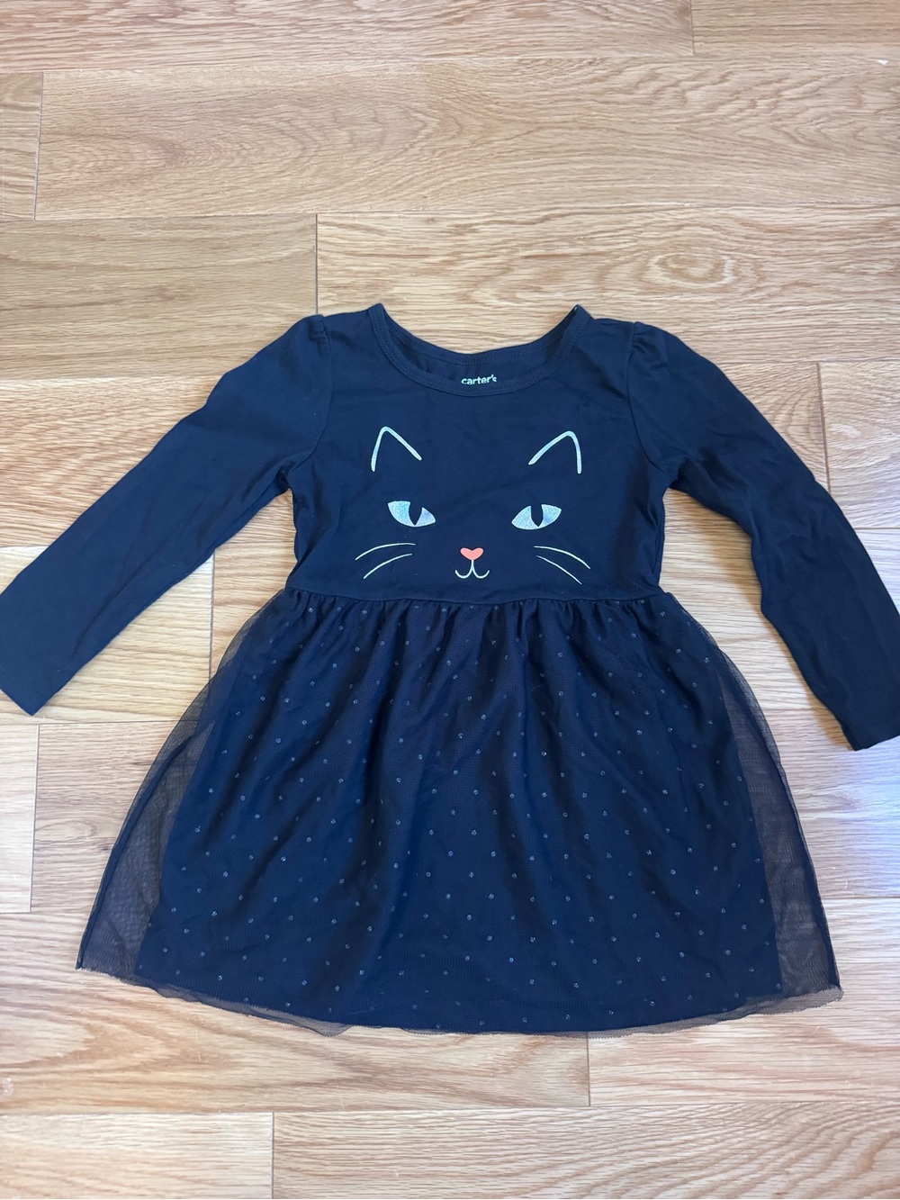 Carter's Navy Long-Sleeve Black Cat Face Tulle Dress